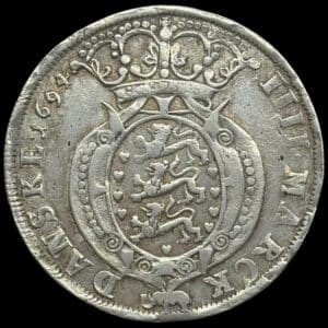 1694, 4 mark / krone, Glückstadt, Chr.V, Sieg 138.1, Hede 125A, Kva. 1-1+