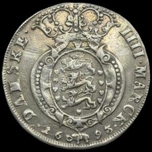 1693, 4 mark / krone, Glückstadt, Chr.V, Sieg 138.1, Hede 125A, Kva. 1+