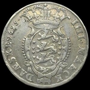 1695, 4 mark / krone, Glückstadt, Chr.V, Sieg 139, Hede 125C, Kva. 1+