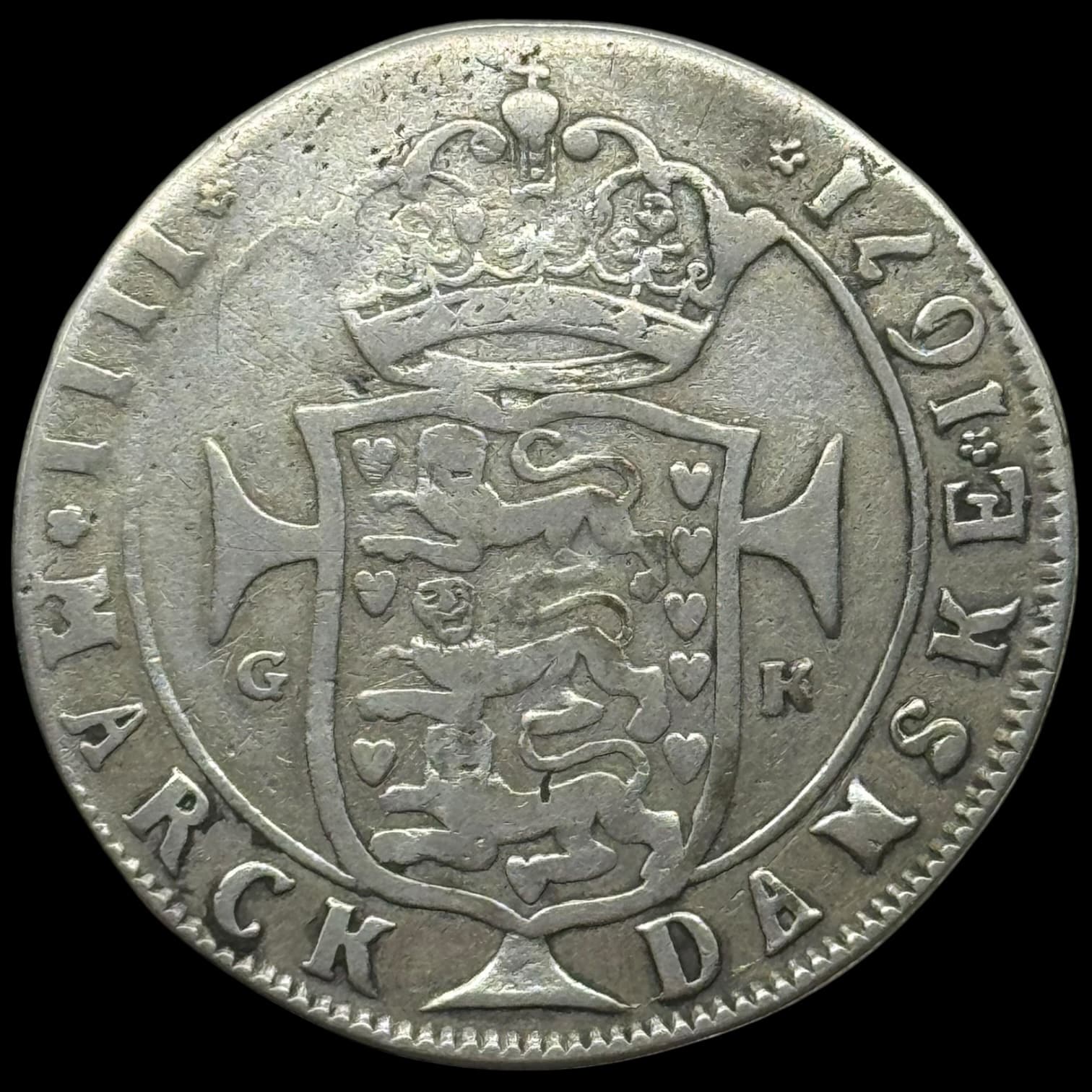 1671, 4 mark / krone, Chr.V, Sieg 34.1, Hede 67A, Aag. 5, Kva. 1
