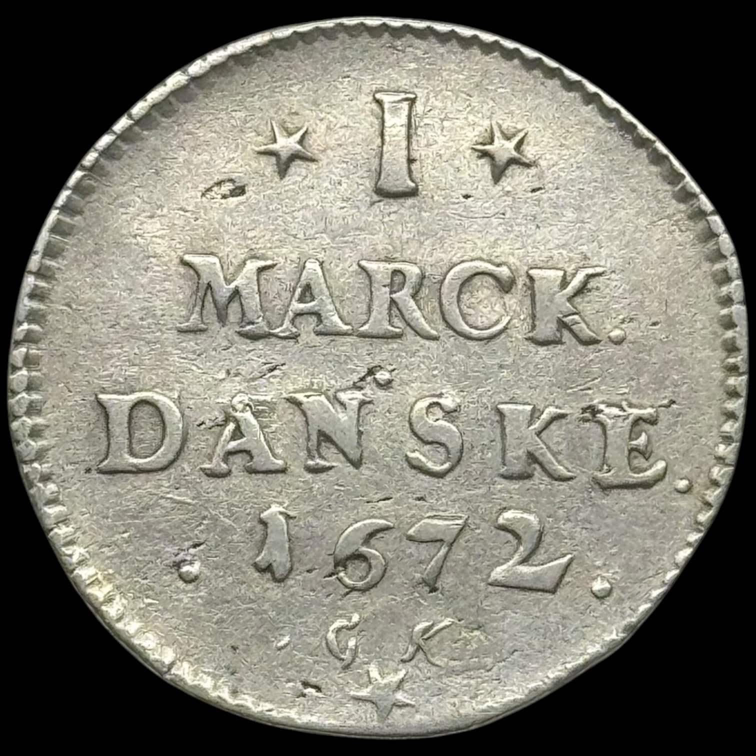 1672, 1 mark, Chr.V, Sieg 17.1, Hede 70, Aag. 10, Kva. 1+