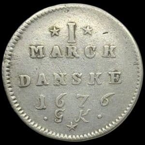 1676, 1 mark, Chr.V, Sieg 17.2, Hede 70, Aag. 10, Kva. 1-1+