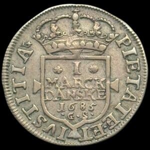 1685, 1 mark, Chr.V, Sieg 19, Hede 81, Kva. 1+