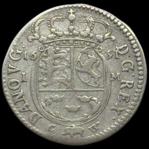 1691, 1 mark, Chr.V, Sieg 20.1, Hede 95A, Kva. 1