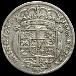 1686, 2 mark, Chr.V, Sieg 29, Hede 83, Kva. 1+-1