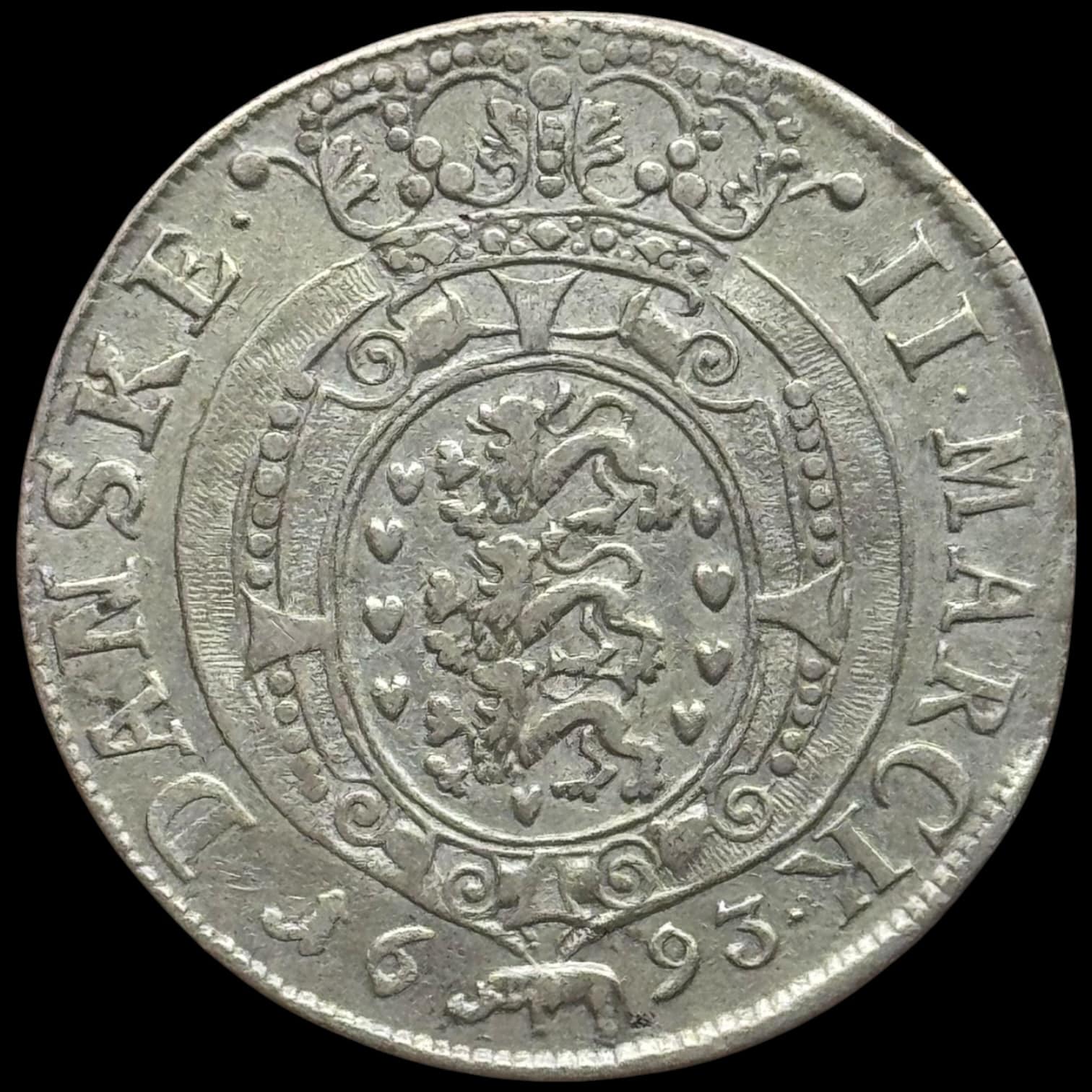 1693, 2 mark, Glückstadt, Chr.V, Sieg 135.1, Hede 126A, Kva. 1+