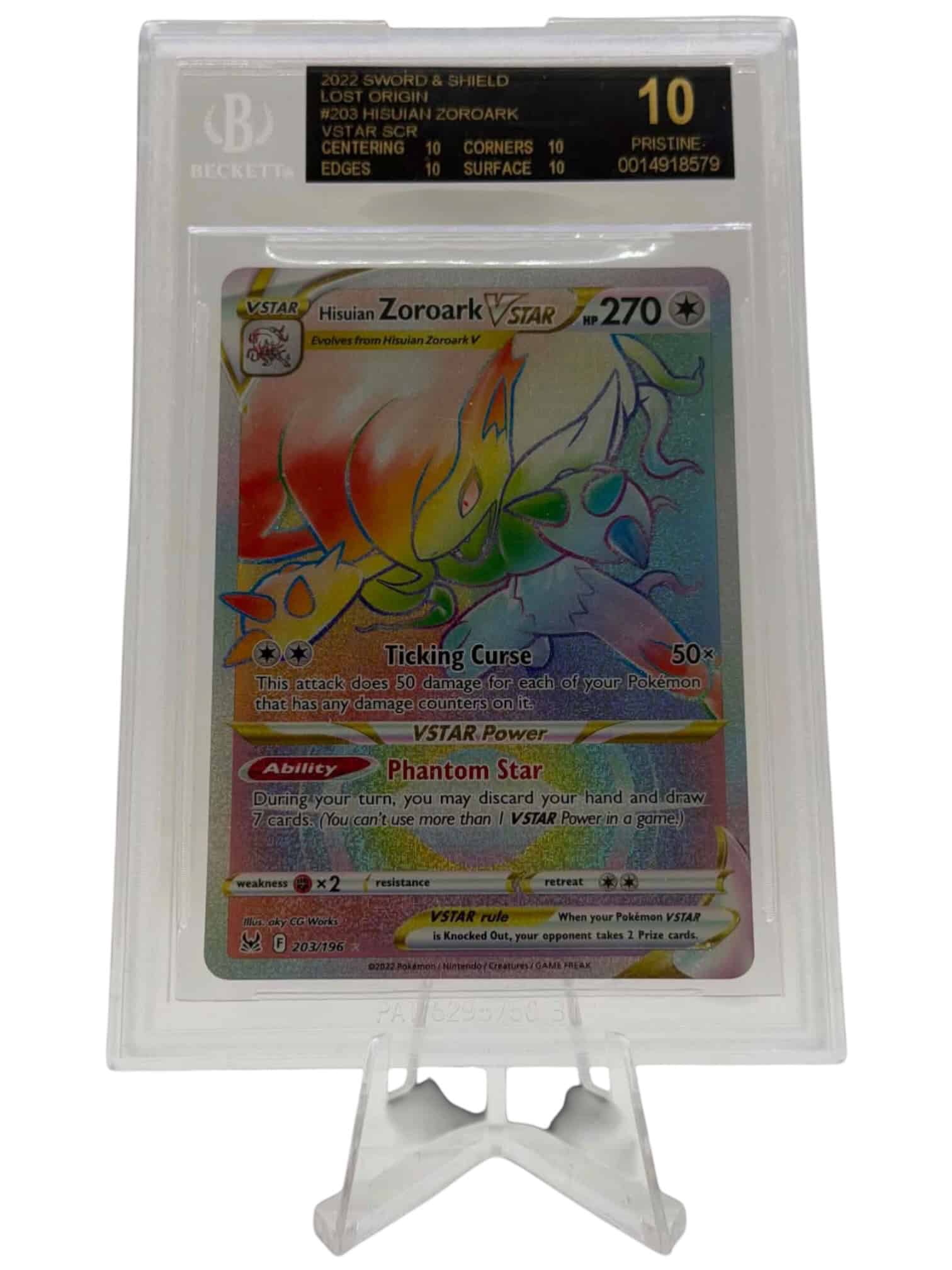 Pokemon TCG, 2022 Lost Origin English Hisuian Zoroark Vstar #203, BGS 10 Black Label, POP 1