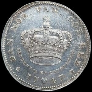 1747, 1 krone, Fre.V, Sieg 9, Hede 29A, Kva. 01 smuk eksemplar
