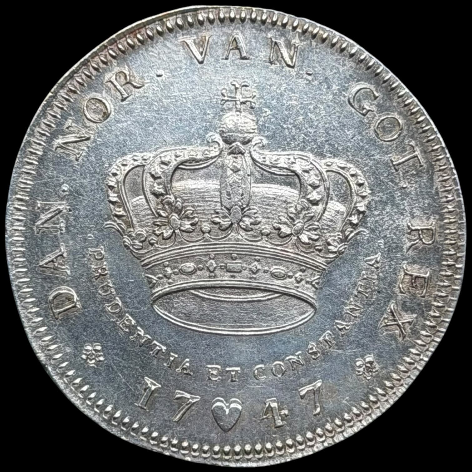 1747, 1 krone, Fre.V, Sieg 9, Hede 29A, Kva. 01 smuk eksemplar
