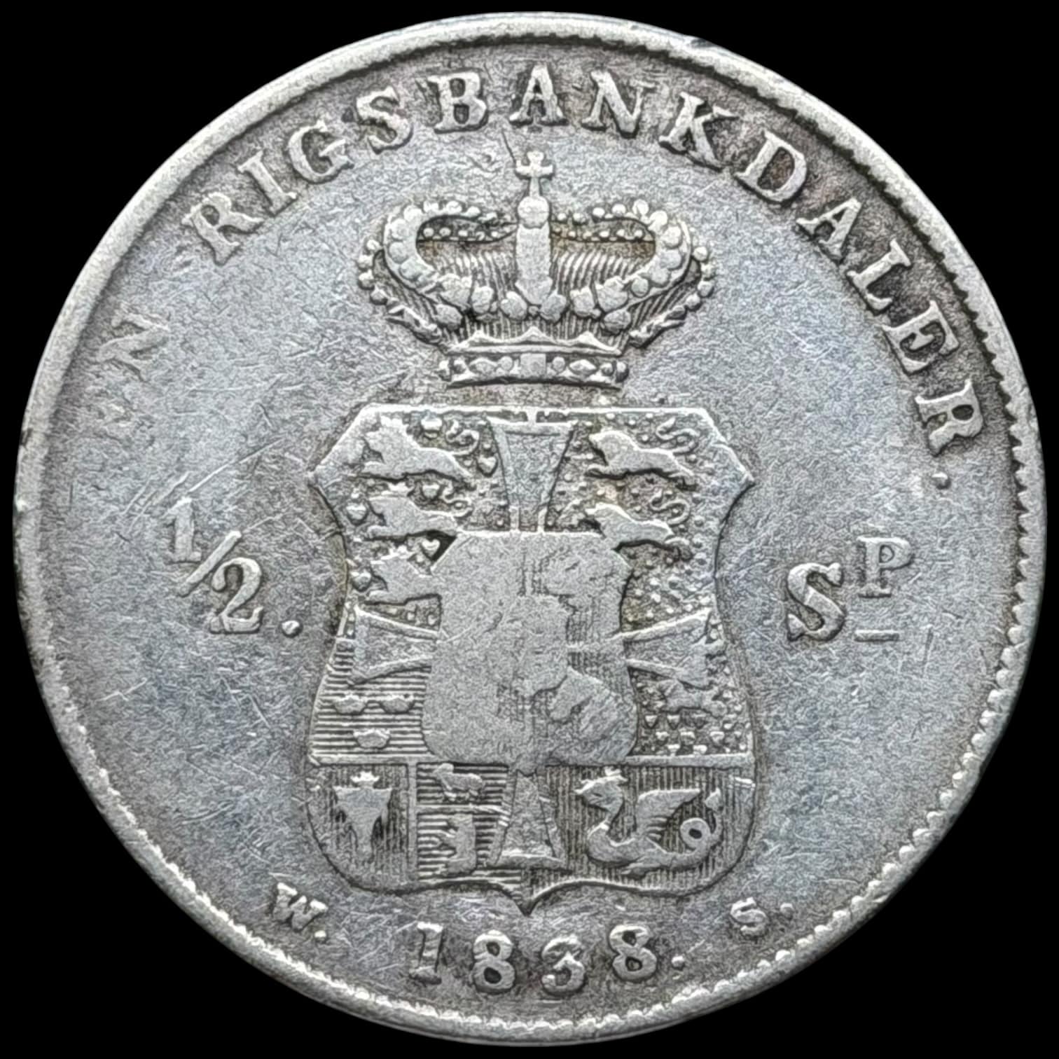 1838 WS, rigsbankdaler / 1/2 speciedaler, Fre.VI, Sieg 28.3, Hede 27C, Kva. 1