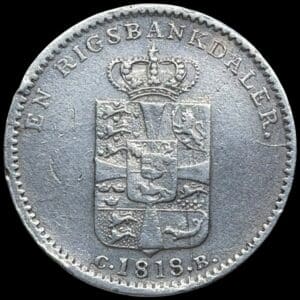 1818 IC, 1 rigsbankdaler, Fre.VI, Sieg 26.4, Hede 24D, Kva. 1+-01 renset
