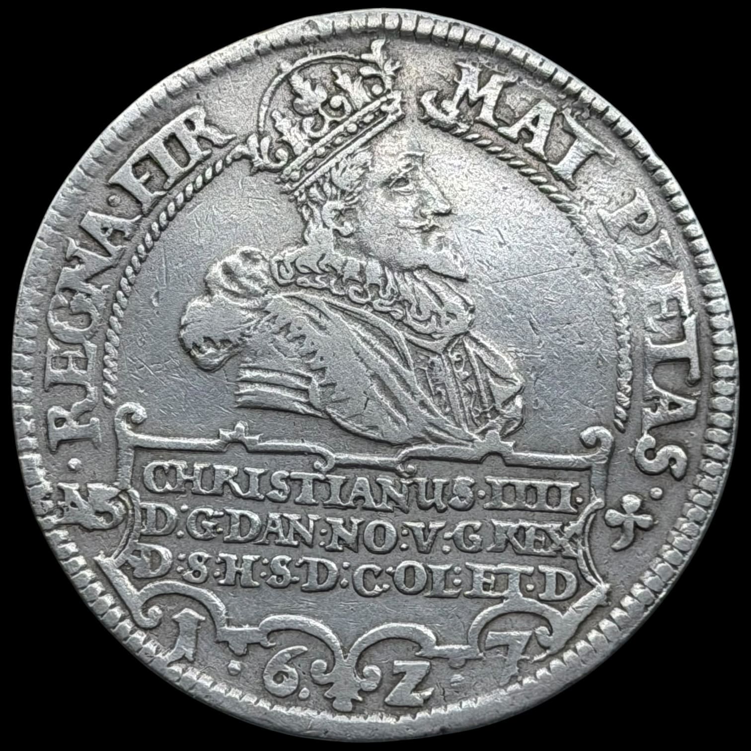 1627, 1 speciedaler, Chr.IV, Sieg 107.1, Hede 55A, Kva. 1+-1