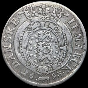 1693, 2 mark, Glückstadt, Chr.V, Sieg 135.1, Hede 126A, Kva. 1