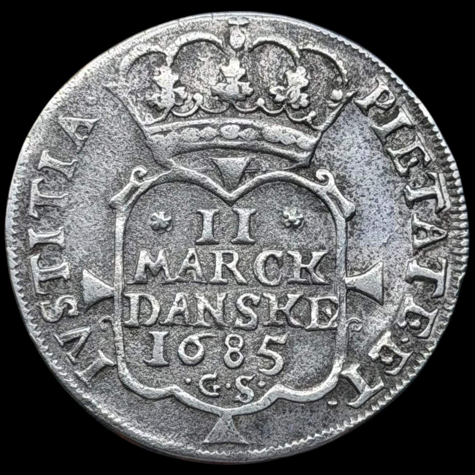 1685, 2 mark, Chr.V, Sieg 28.2, Hede 80, Aag. 38, Kva. 1+ ualm.
