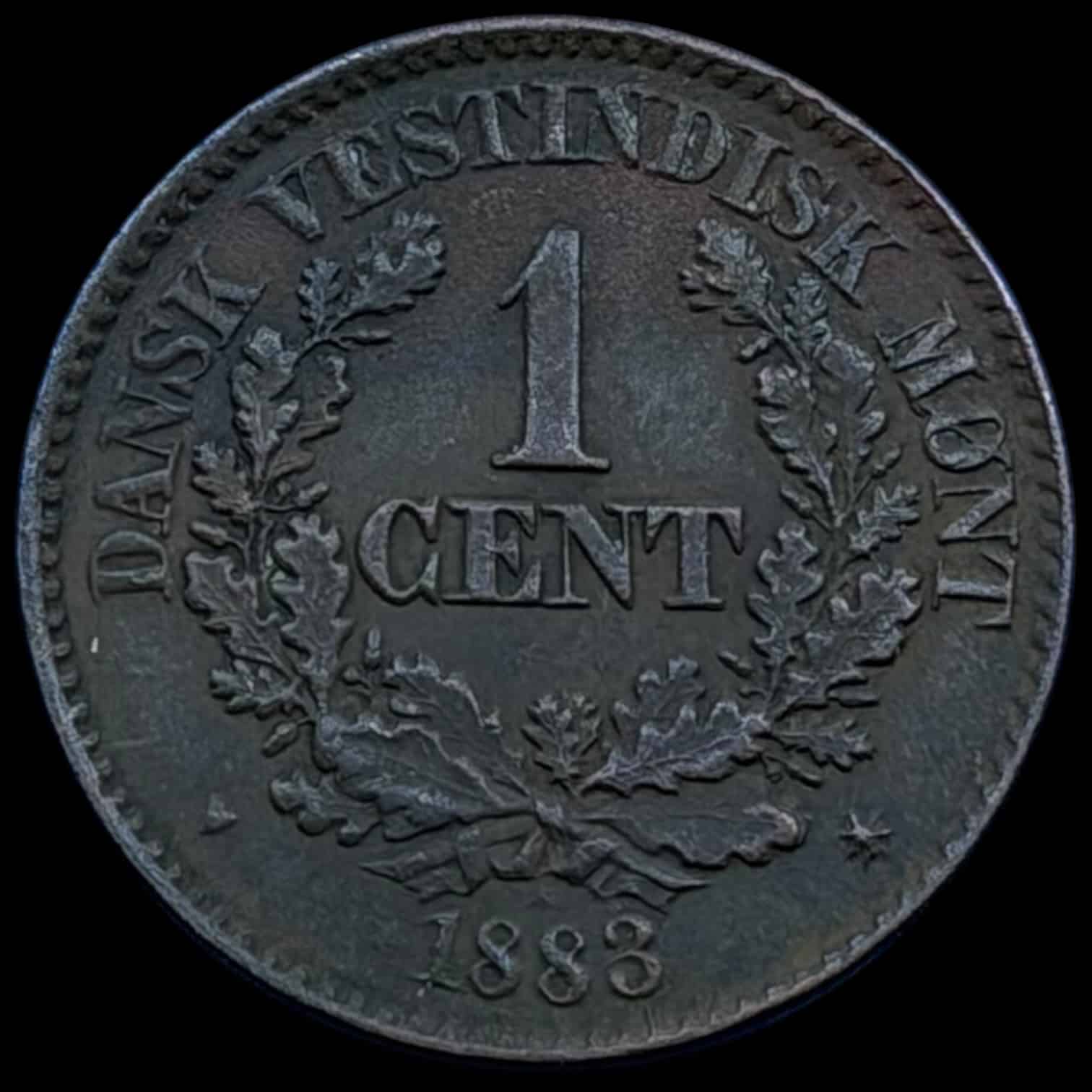 Dansk Vestindien, 1 cent 1883, Chr.IX, Sieg 20, Hede 28, KM 68, Kva. 1+
