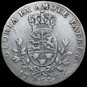1786 DCL, 1/2 speciedaler, Chr.VII, Sieg 22.2, Hede 12B, Kva. 1+ ualm. type