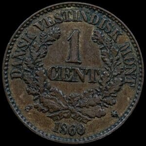 Dansk Vestindien, 1 cent 1860, Fre.VII, Sieg 15, Hede 23, KM 63, Kva. 1+