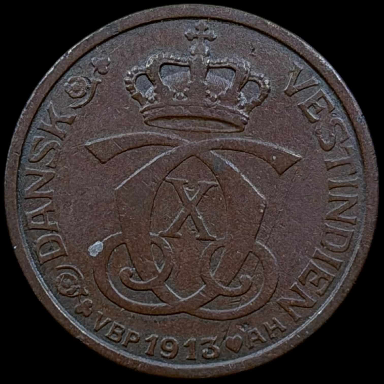 Dansk Vestindien, 5 bit / 1 cent 1913, Chr.X, Sieg 35, Hede 40, KM 83, Kva. 1+