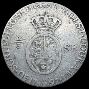 1797 MF, 2/3 speciedaler, Slesvig-Holsten, Chr.VII, Sieg 44, Hede 40, Kva. 1