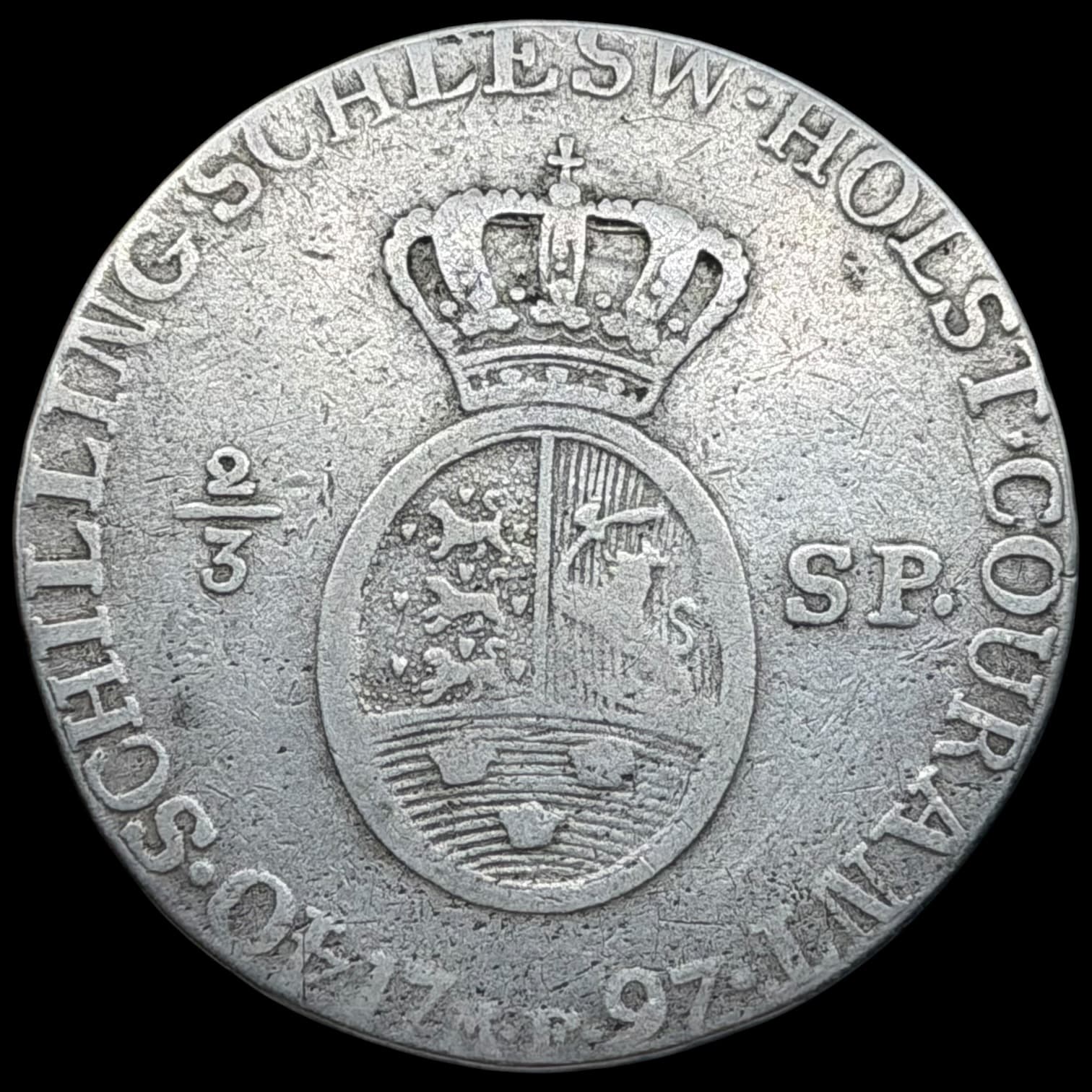 1797 MF, 2/3 speciedaler, Slesvig-Holsten, Chr.VII, Sieg 44, Hede 40, Kva. 1