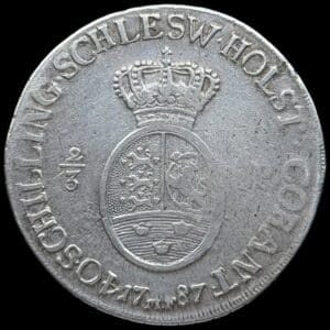 1787 MF, 2/3 speciedaler, Slesvig-Holsten, Chr.VII, Sieg 44, Hede 40, Kva. 1+-1