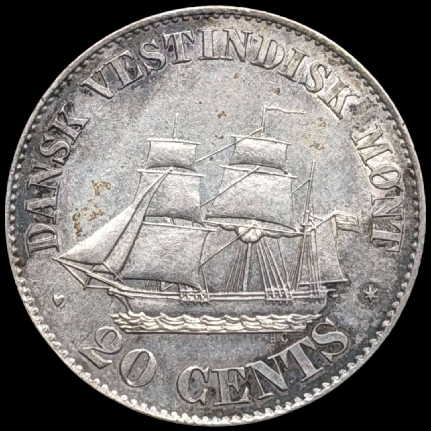 Dansk Vestindien, 20 cent 1878, Chr.IX, Sieg 23, Hede 25, KM 71, Kva. 01 - Image 2