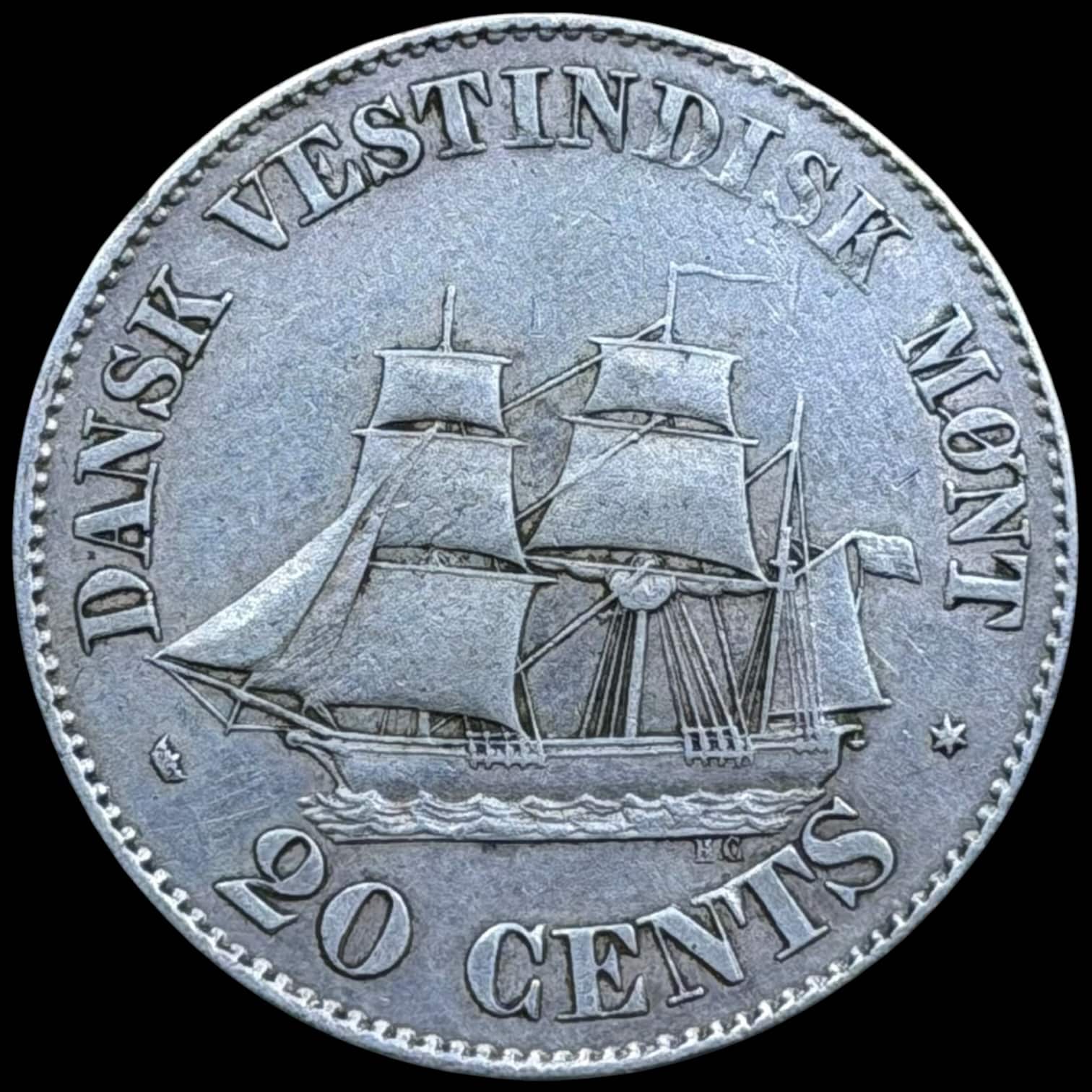 Dansk Vestindien, 20 cent 1859, Fre.VII, Sieg 19, Hede 19, KM 67, Kva. 1+ - Image 2