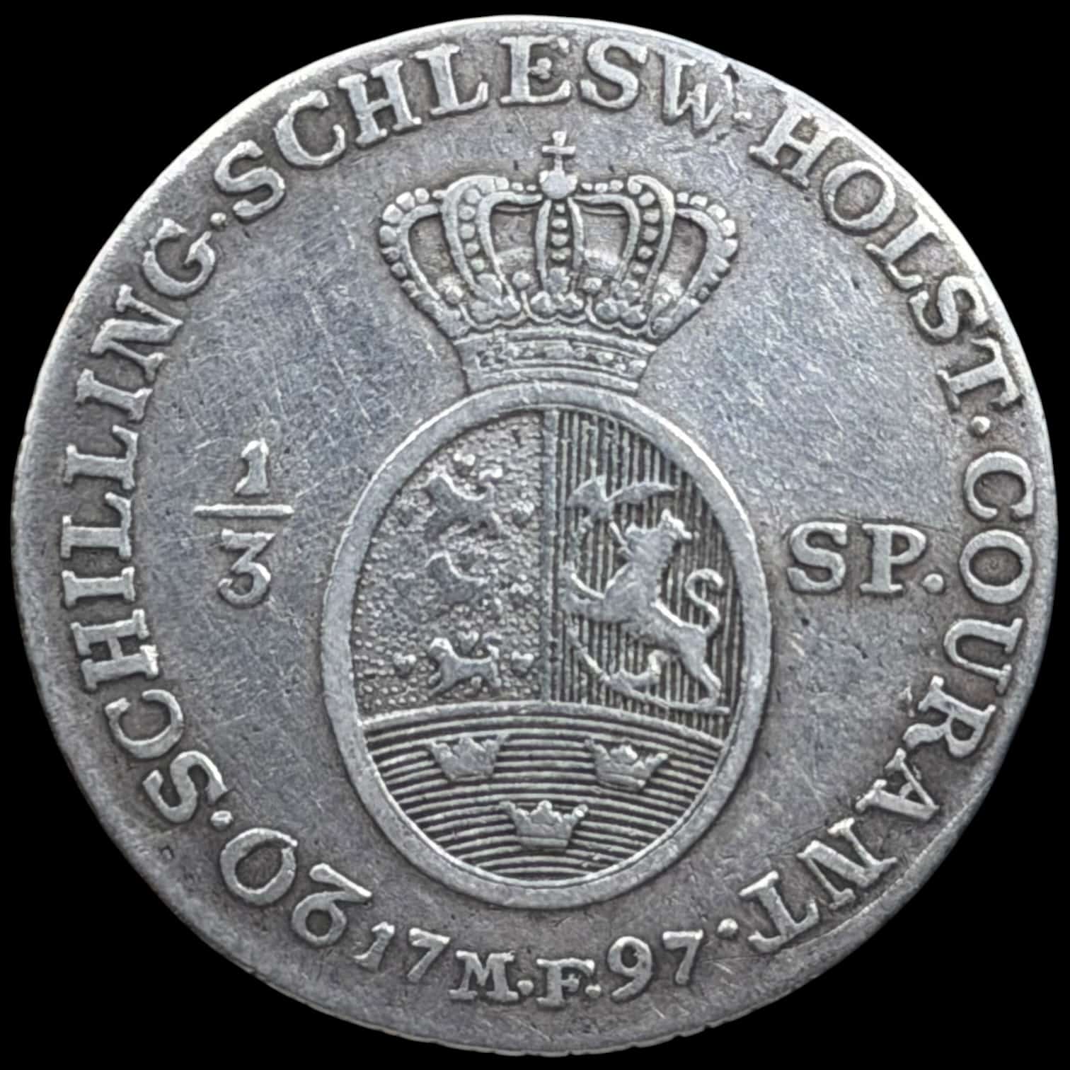 1797 MF, 1/3 speciedaler, Slesvig-Holsten, Chr.VII, Sieg 43.1, Hede 41A, Kva. 1+-1