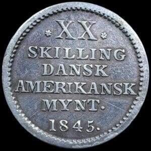 Dansk Vestindien, 20 skilling 1845, Sieg 13.2, Hede 13, KM 17, Kva. 1+-01