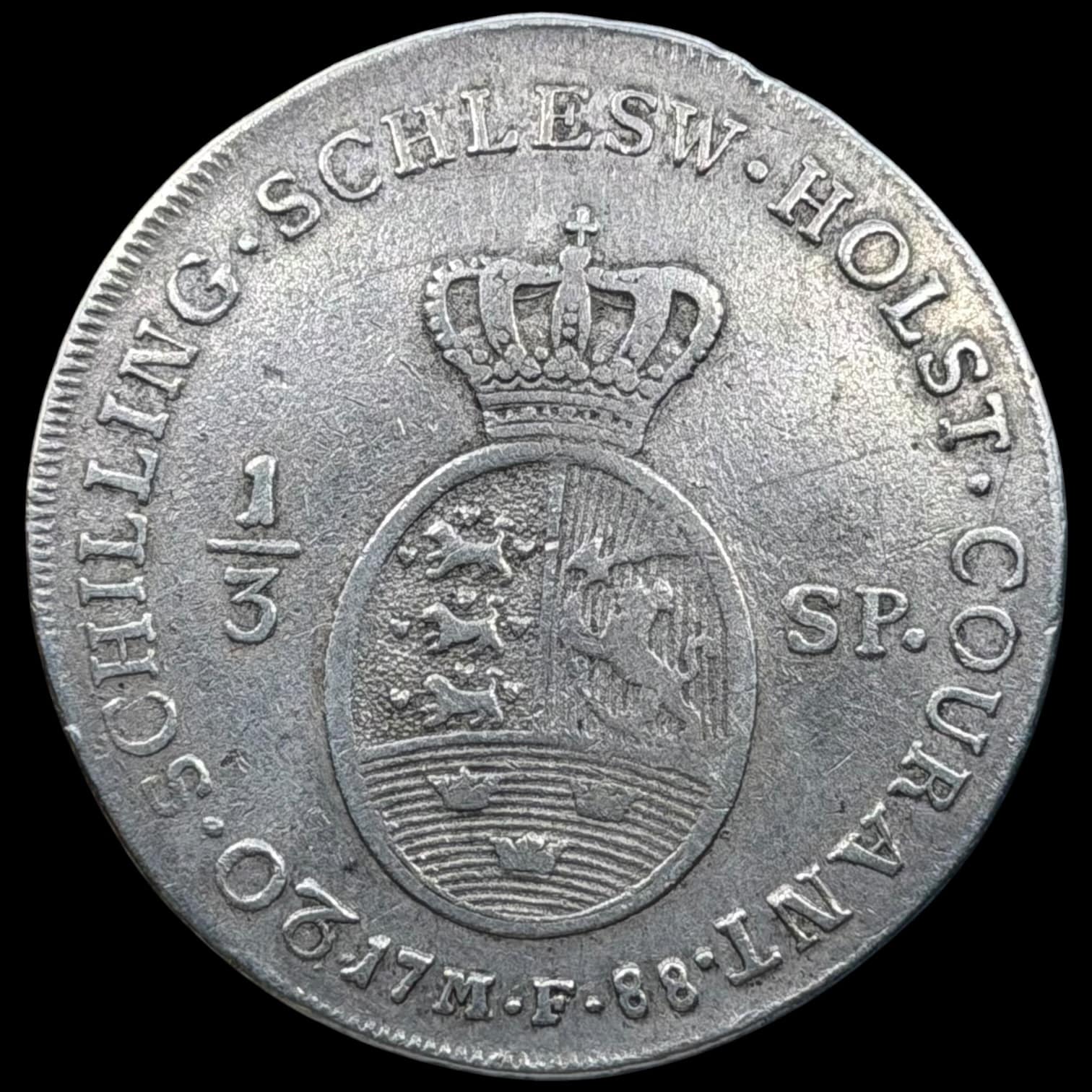 1788 MF, 1/3 speciedaler, Slesvig-Holsten, Chr.VII, Sieg 43.1, Hede 41A, Kva. 1+-1