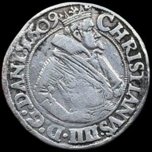 1609, 1 mark, Chr.IV, Sieg 66.2, Hede 95A, Kva. 1-1+ u.alm årgang
