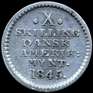 Dansk Vestindien, 10 skilling 1845, Sieg 12.2, Hede 17, KM 16, Kva. 1+-01