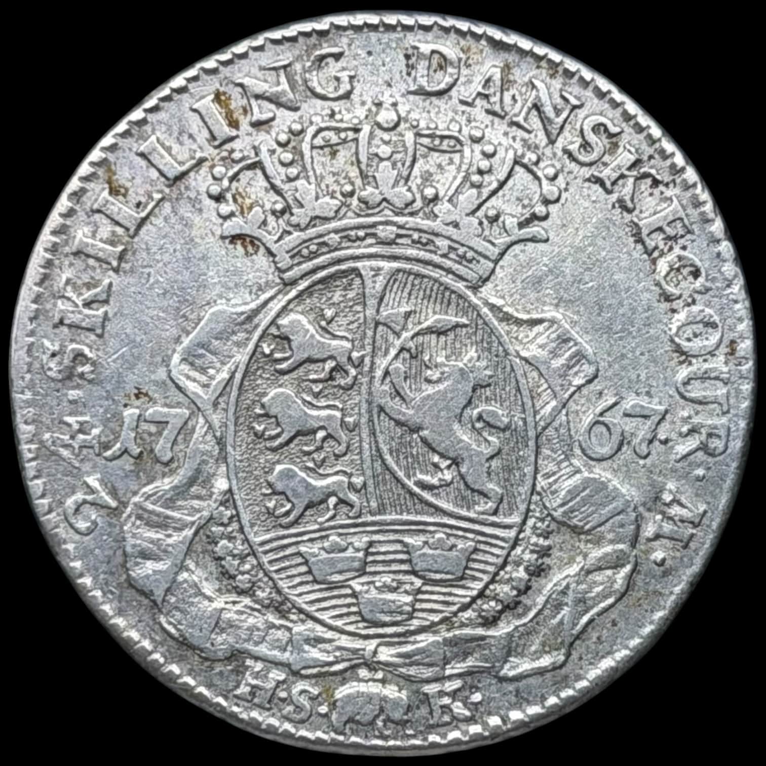 1767 HSK, 24 skilling, Chr.VII, Sieg 11, Hede 27, Kva. 01-1+, Præget som kastemønt til kongens salving den 1. maj 1767