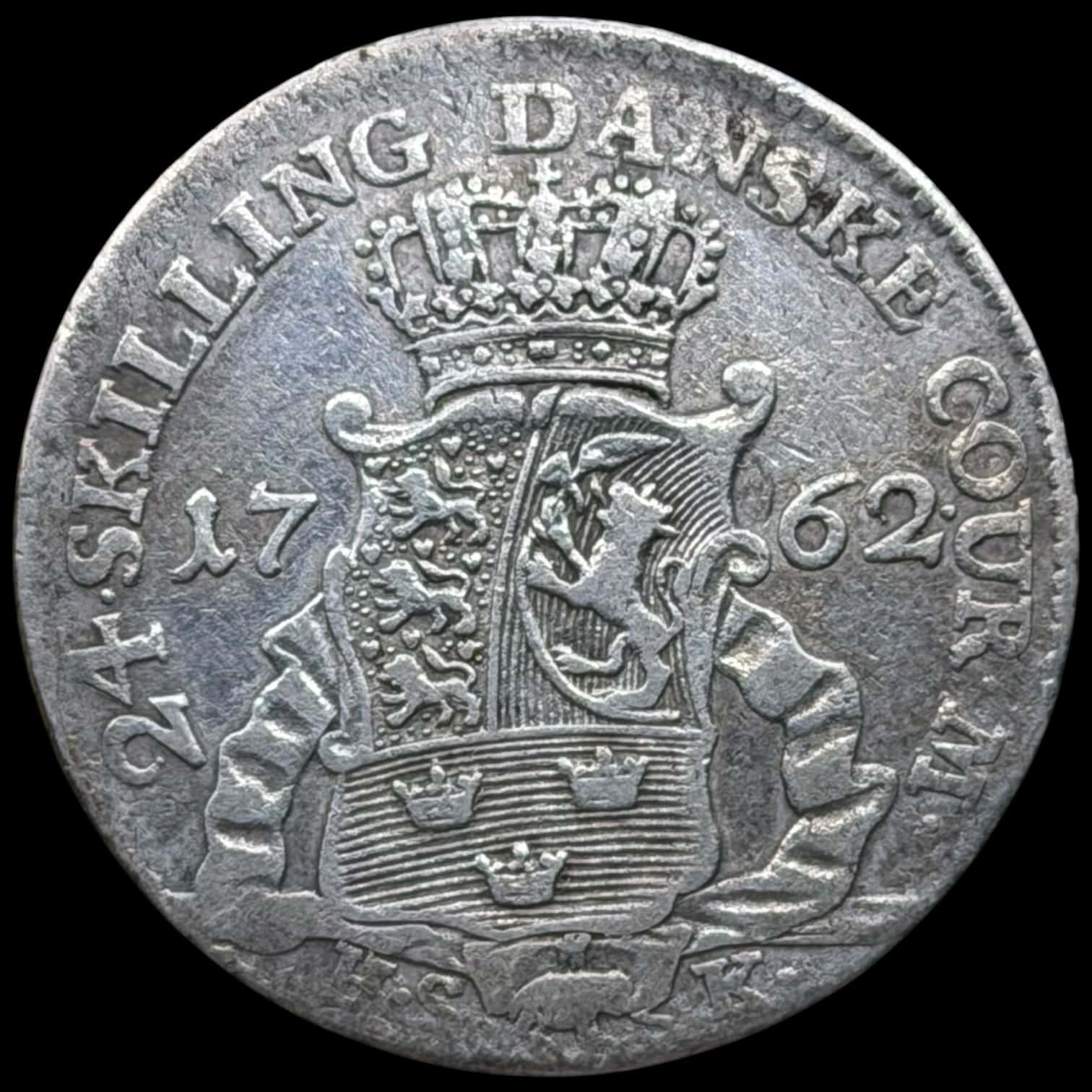 1762 HSK, 24 skilling, Fre.V, Sieg 7.2, Hede 35B, Kva. 1+-1