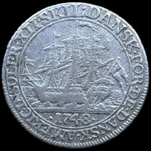 Dansk Vestindien, 12 skilling 1748, Fre.5, Hede 5A, KM 6.1, Kva. 1+ renset