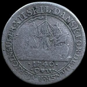 Dansk Vestindien, 12 skilling 1740, Chr.IV, Sieg 3, Hede 1, KM 3, Kva. 1-1-