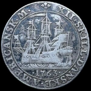 Dansk Vestindien, 12 skilling 1763, Fre.V, Sieg 6, Hede 5B, KM 6.2, Kva. 1-1+