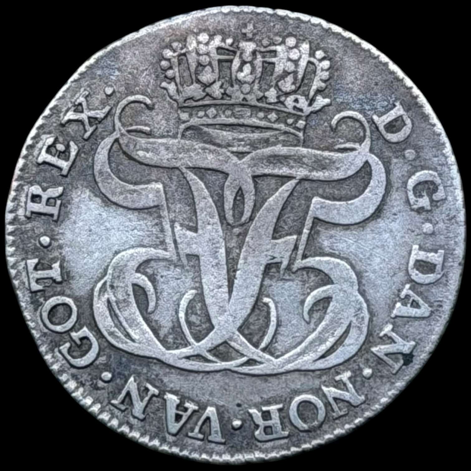Dansk Vestindien, 12 skilling 1763, Fre.V, Sieg 6, Hede 5B, KM 6.2, Kva. 1-1+ - Image 2