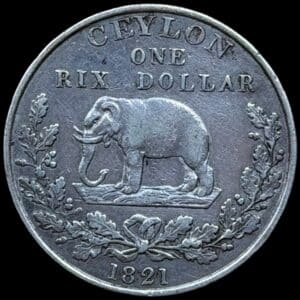 Britisk Ceylon, Rix Dollar 1821, George IV, KM 84, Pris. 82, Kva. 1+