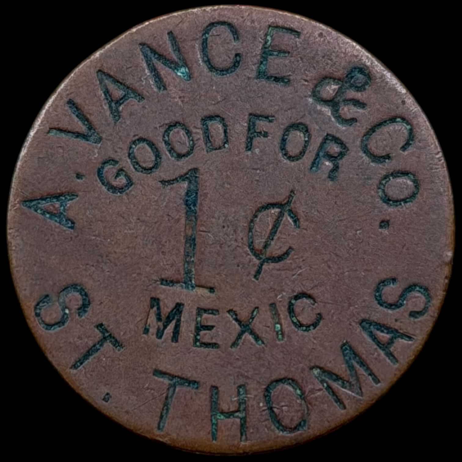 Dansk Vestindien, 1 cent, A. Vance & Co. Sieg 61, OBC 62, Higgie 464, Kva. 1+