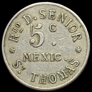 Dansk Vestindien, 5 cent, Rdo. D. Senior, Sieg 50, OBC 50, Higgie 453, Kva. 1+
