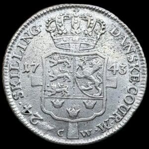 1743 CW, 24 skilling, Chr.VI, Sieg 4.2, Hede 7B, Kva. 01-1+