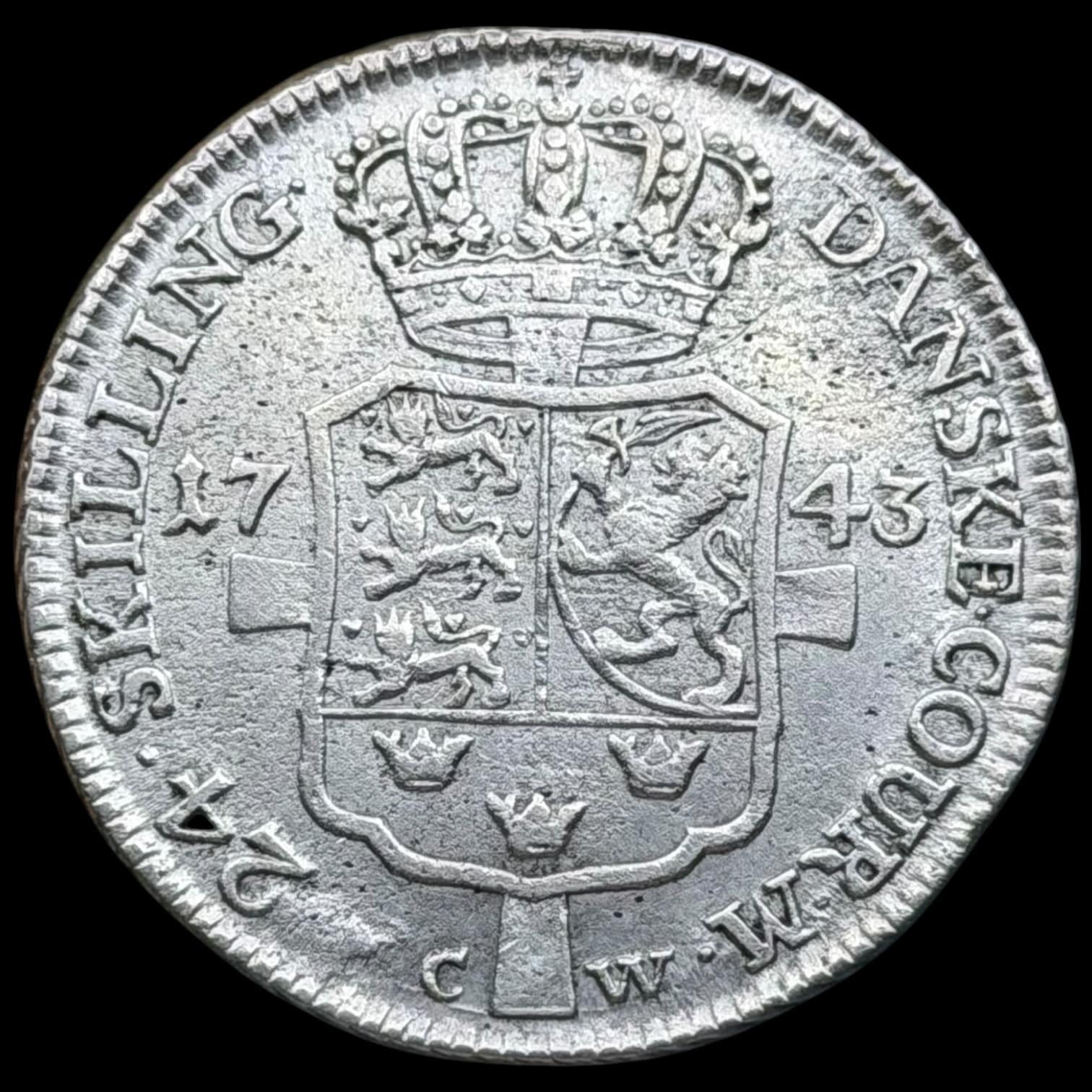 1743 CW, 24 skilling, Chr.VI, Sieg 4.2, Hede 7B, Kva. 01-1+
