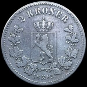 Norge, 2 kroner 1885, Oscar II, Sieg 65, NM 18, Kva. 1