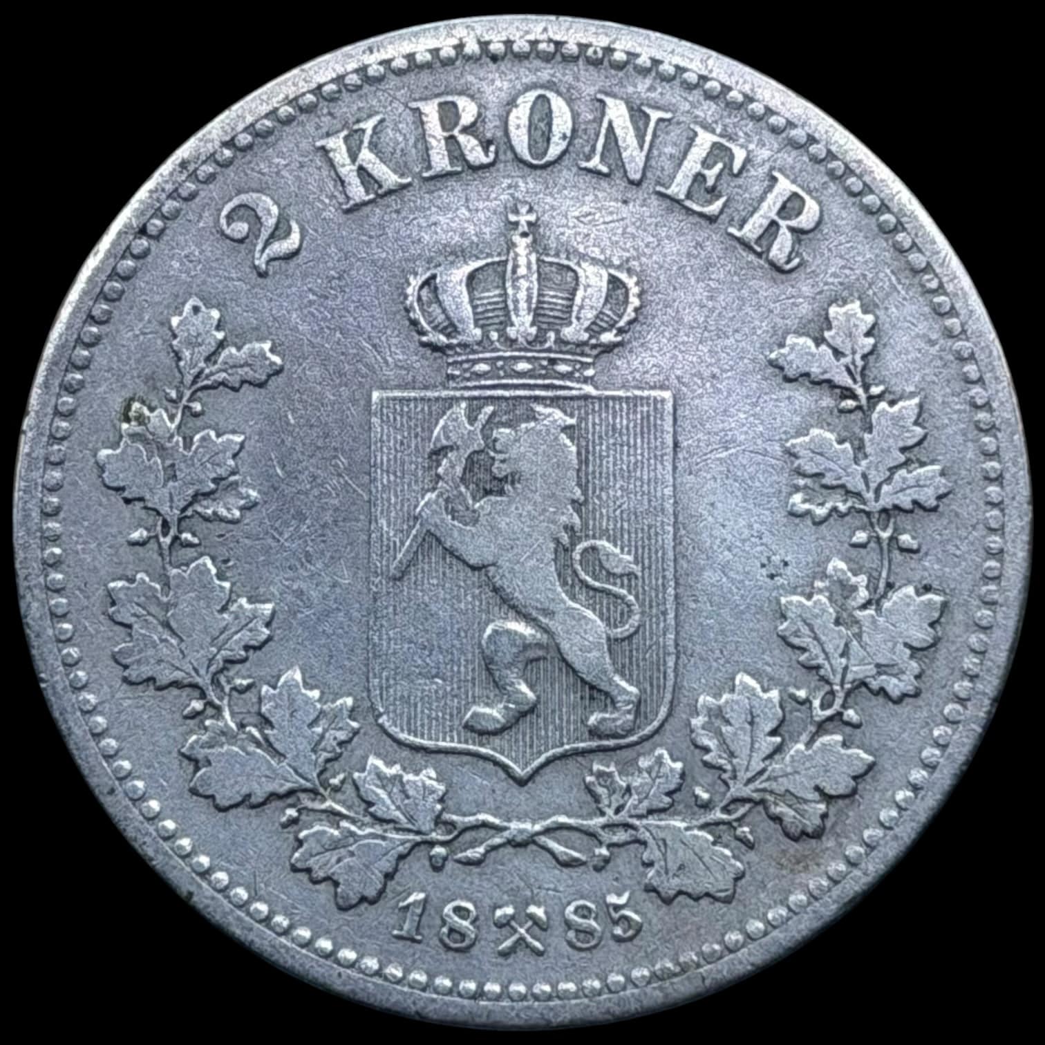 Norge, 2 kroner 1885, Oscar II, Sieg 65, NM 18, Kva. 1