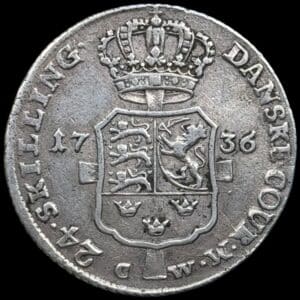 1736 CW, 24 skilling, Chr.VI, Sieg 4.2, Hede 7B, Kva. 1+-1