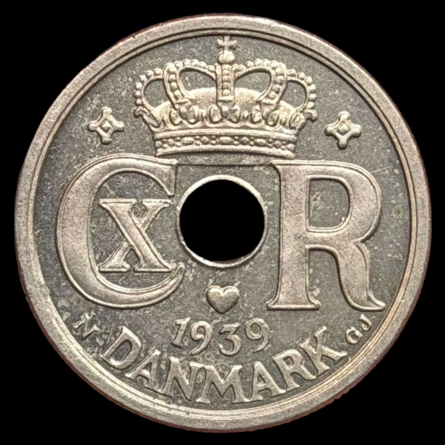 1939, 25 øre, Chr.X, Sieg 4.2, Hede 24B, Kva. M-0 Håndteringspor