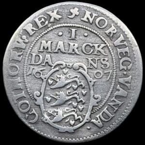 1607, 1 mark "Svævende krone", Chr.IV, Sieg 65.2, Hede 92B, Kva. 1+-1