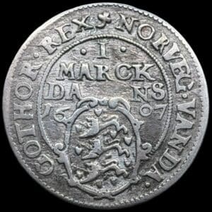 1607, 1 mark “Svævende krone”, Chr.IV, Sieg 65.2, Hede 92B, Kva. 1