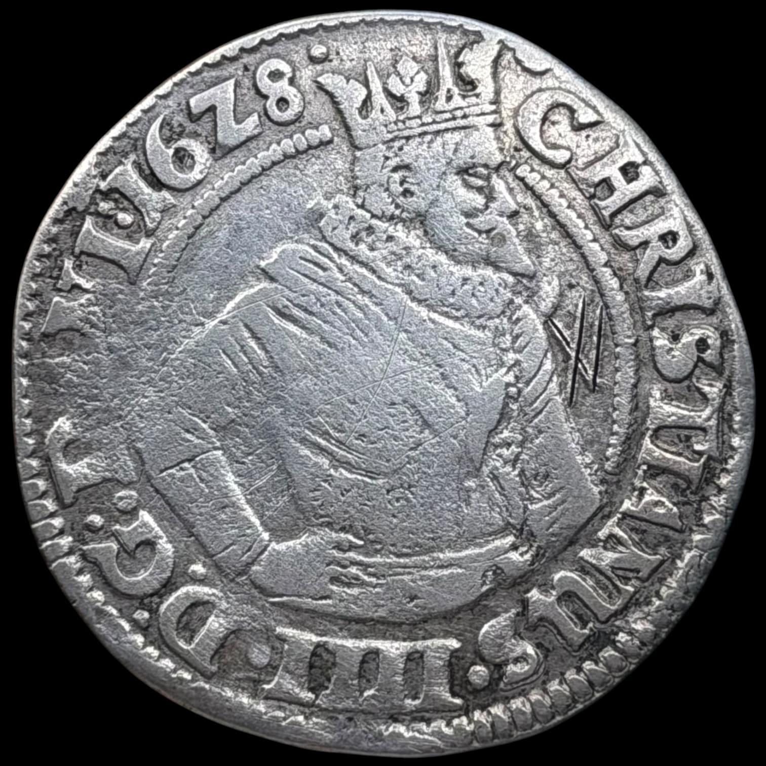 1628, 1 mark, Glückstadt, Chr.IV, Sieg 176, Hede 173, Kva. 1-1+ ejermærke